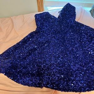 Royal blue, sparkly, short dress. Size 10, ties in the back like a corset